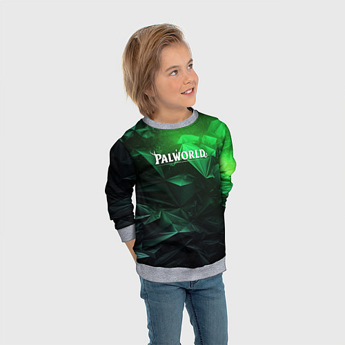 Детский свитшот Palworld logo green abstract / 3D-Меланж – фото 3