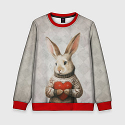 Свитшот детский Влюблённый кролик в свитере с сердцем, цвет: 3D-красный