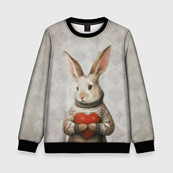 Свитшот детский Влюблённый кролик в свитере с сердцем, цвет: 3D-черный