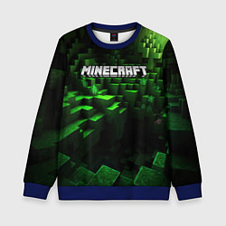 Свитшот детский Minecraft logo зеленые кубики, цвет: 3D-синий