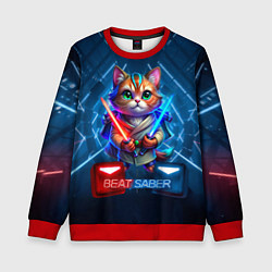 Свитшот детский Beat Saber кот музыкальный джедай, цвет: 3D-красный