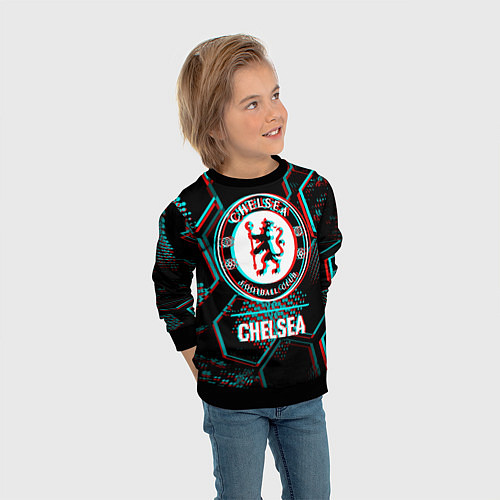 Детский свитшот Chelsea FC в стиле glitch на темном фоне / 3D-Черный – фото 3