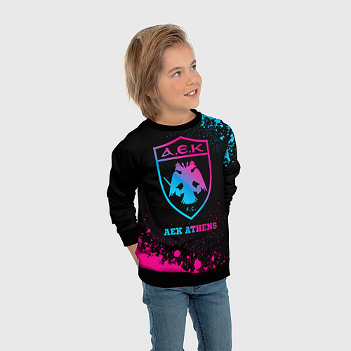 Детский свитшот AEK Athens - neon gradient / 3D-Черный – фото 3