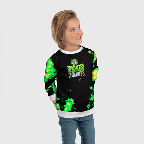 Детский свитшот Plants vs Zombies зелёная текстура / 3D-Белый – фото 3