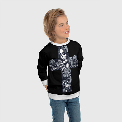 Детский свитшот Santa muerte cross / 3D-Белый – фото 3