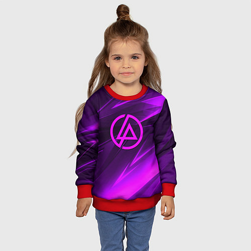 Детский свитшот Linkin park neon stripes logo / 3D-Красный – фото 4