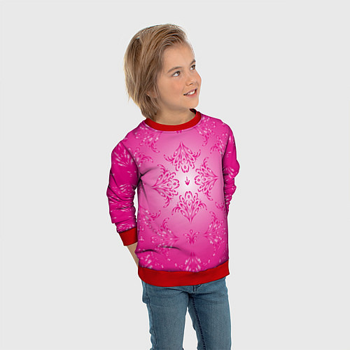 Детский свитшот Узоры на розовом фоне / 3D-Красный – фото 3
