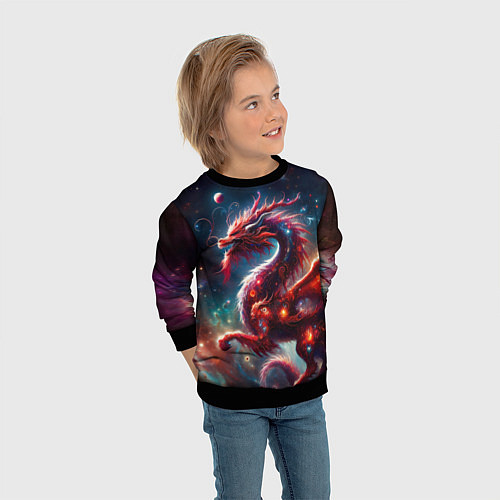 Детский свитшот Красный космический дракон / 3D-Черный – фото 3