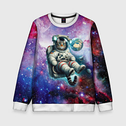 Свитшот детский Brave cat in space - ai art, цвет: 3D-белый