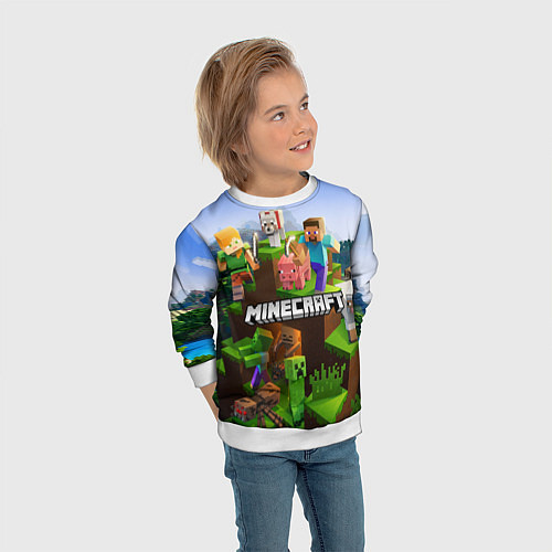 Детский свитшот Minecraft pixel world / 3D-Белый – фото 3