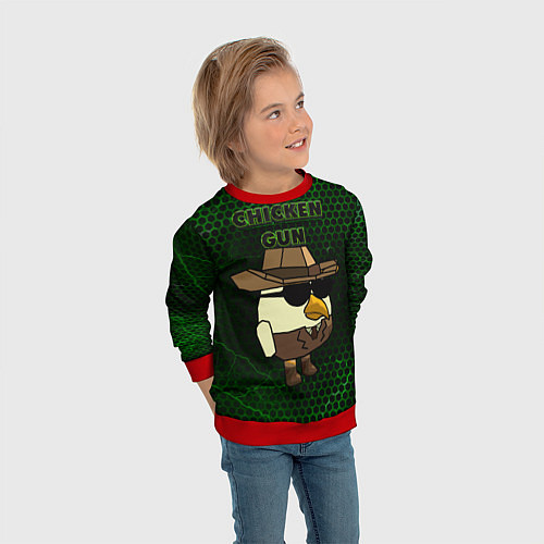 Детский свитшот Chicken gun green / 3D-Красный – фото 3