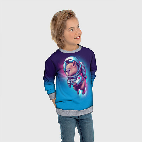 Детский свитшот Капибара бравый космонавт - нейросеть / 3D-Меланж – фото 3
