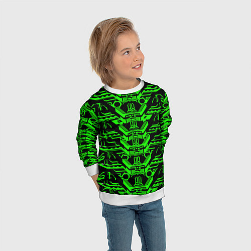 Детский свитшот Зелёная техно-броня на чёрном фоне / 3D-Белый – фото 3