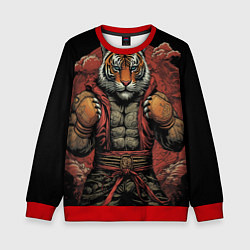 Свитшот детский Тигр в стойке тайский бокс, цвет: 3D-красный