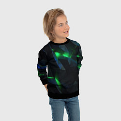 Свитшот детский Объемная геометрическая зеленая неоновая абстракци, цвет: 3D-черный — фото 2