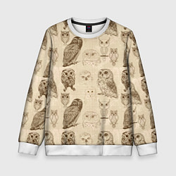 Детский свитшот Эскизы сов тетрадный лист в клетку