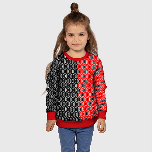 Детский свитшот Чёрно-красный паттерн с белой обводкой / 3D-Красный – фото 4