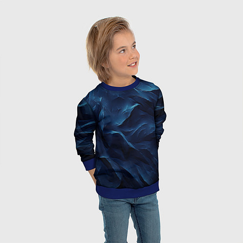 Детский свитшот Синие глубокие абстрактные волны / 3D-Синий – фото 3