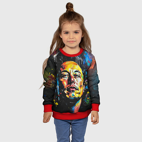 Детский свитшот Граффити портрет Илона Маска / 3D-Красный – фото 4