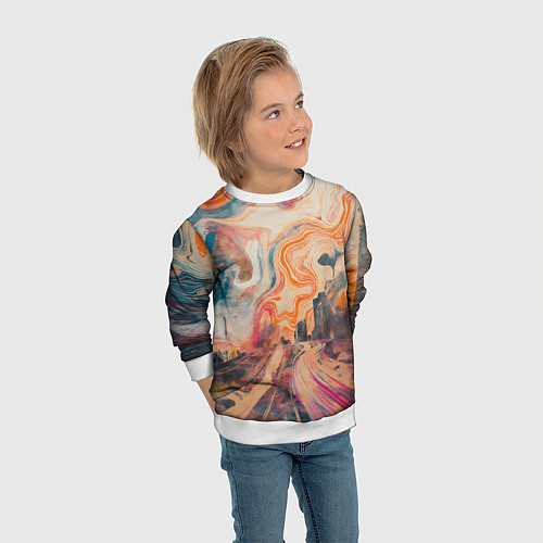 Детский свитшот Абстрактный город и разноцветные краски / 3D-Белый – фото 3