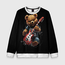 Свитшот детский Большой плюшевый медведь играет на гитаре, цвет: 3D-белый