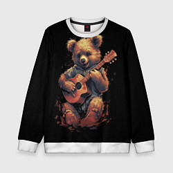 Свитшот детский Большой плюшевый медведь играет на гитаре, цвет: 3D-белый