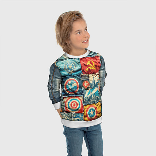 Детский свитшот Пэчворк джинсы в СССР / 3D-Белый – фото 3