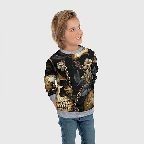 Детский свитшот Золотые черепа с цепями / 3D-Меланж – фото 3
