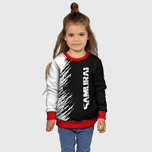 Детский свитшот Самурай штрихи - киберпанк 2077 / 3D-Красный – фото 4