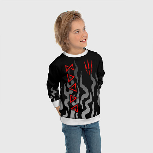 Детский свитшот Ведьмак- языки пламени / 3D-Белый – фото 3