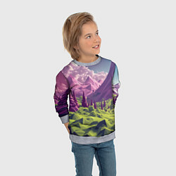 Свитшот детский Геометрический зеленый пейзаж и фиолетовые горы, цвет: 3D-меланж — фото 2