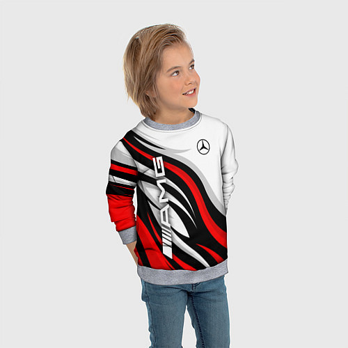 Детский свитшот Mercedes benz AMG - белый с красным / 3D-Меланж – фото 3