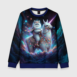 Свитшот детский Персидский кот верхом на альпаке, цвет: 3D-синий