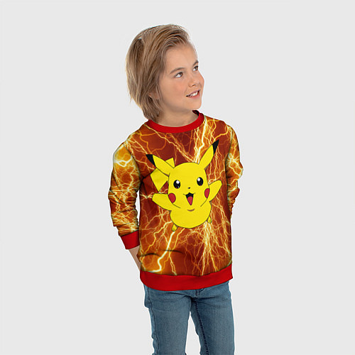 Детский свитшот Pikachu yellow lightning / 3D-Красный – фото 3