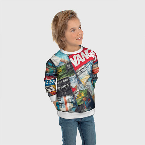 Детский свитшот Vanguard collage - ai art patchwork / 3D-Белый – фото 3