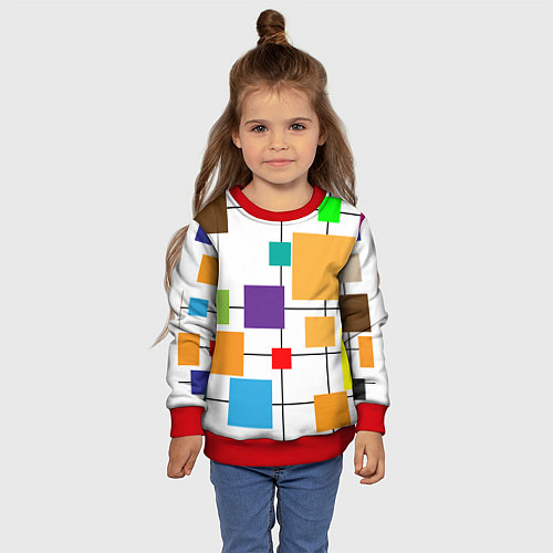 Детский свитшот Разноцветные квадраты паттерны / 3D-Красный – фото 4