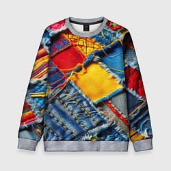 Свитшот детский Colorful denim patchwork - ai art, цвет: 3D-меланж