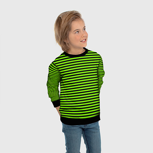 Детский свитшот Кислотный зелёный в чёрную полоску / 3D-Черный – фото 3