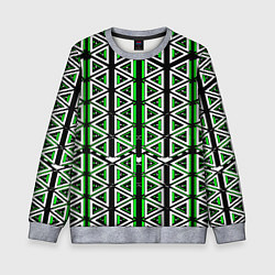 Свитшот детский Бело-зелёные треугольники на чёрном фоне, цвет: 3D-меланж