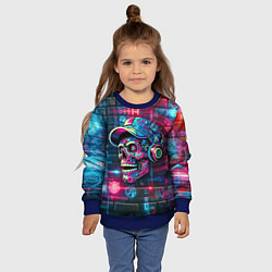 Свитшот детский Кибер чувак череп на фоне граффити - нейросеть, цвет: 3D-синий — фото 2