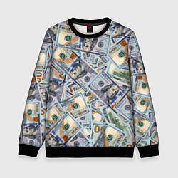 Свитшот детский Банкноты сто долларов, цвет: 3D-черный