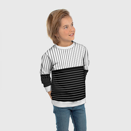 Детский свитшот Полосатый чёрно-белый / 3D-Белый – фото 3