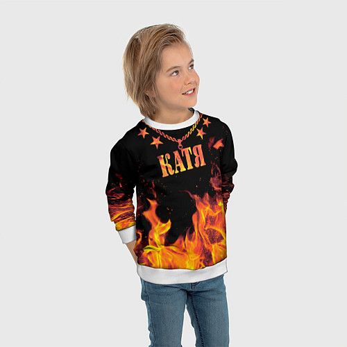 Детский свитшот Катя - имя в огне / 3D-Белый – фото 3