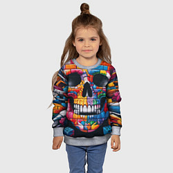 Свитшот детский Граффити черепа на кирпичной стене, цвет: 3D-меланж — фото 2