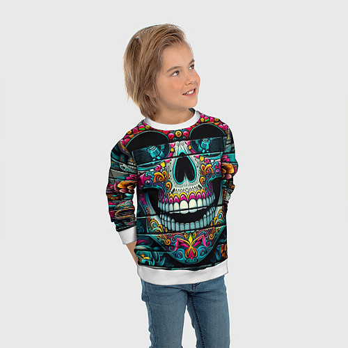 Детский свитшот Cool skull - graffiti ai art / 3D-Белый – фото 3