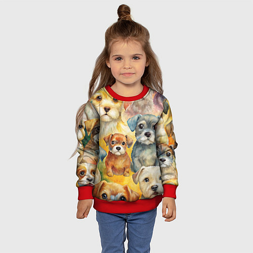 Детский свитшот Красочный паттерн с щенками / 3D-Красный – фото 4