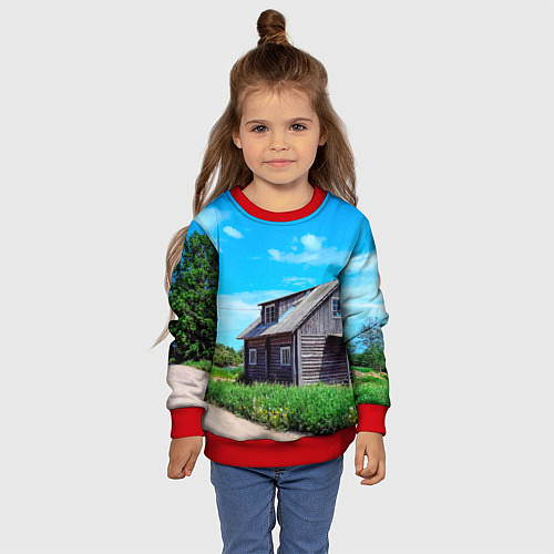 Детский свитшот Дом в деревне / 3D-Красный – фото 4