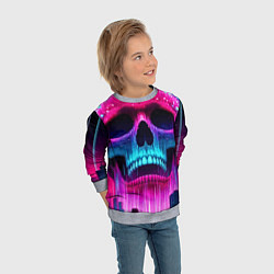 Свитшот детский Pixel skull blast brain - cyber city ai art, цвет: 3D-меланж — фото 2