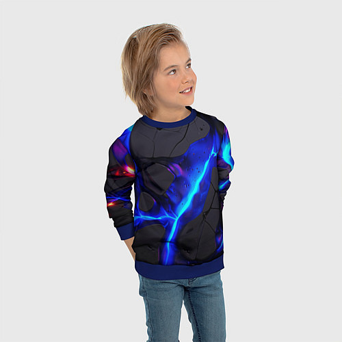 Детский свитшот Темный синий неон из разлома плит / 3D-Синий – фото 3