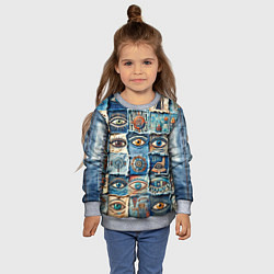 Свитшот детский Глаза на джинсах пэчворк, цвет: 3D-меланж — фото 2